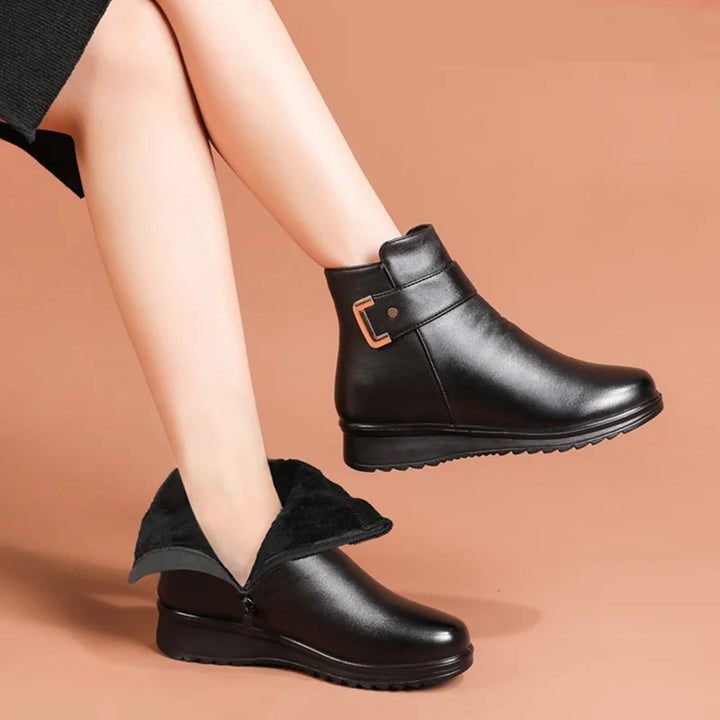 Women's Winter Ankle Boots – Non-Slip, Waterproof, Black Leather, Ideal for Cold Weather