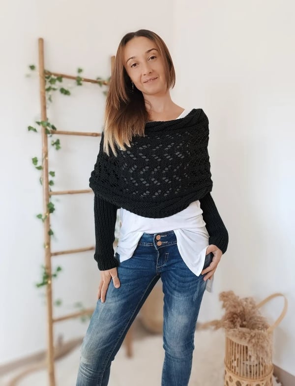 Double-Sleeve Wrap Scarf - Cozy Knit Scarf with Built-In Sleeves
