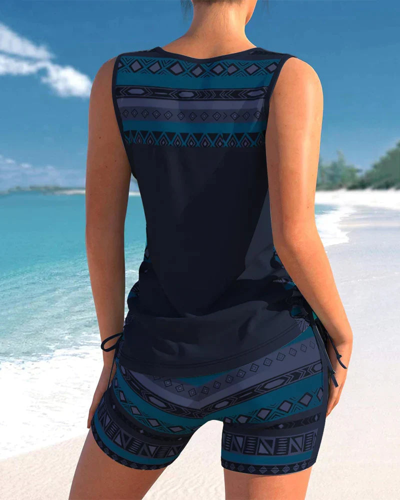 Trendy Swimwear with V-Neck & Geometric Pattern – Madonna Tankini Set