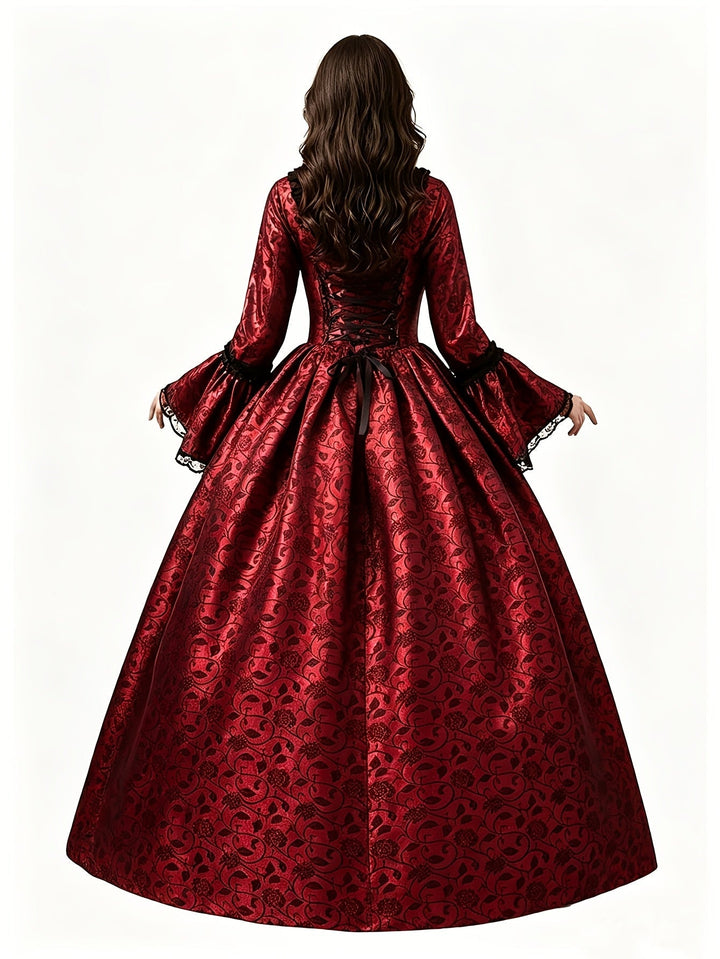Women's Gothic Vampire Halloween Costume Dress with Flared Sleeves