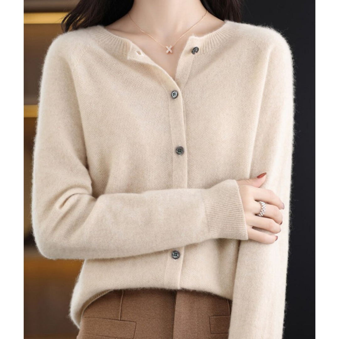 Women's Merino Wool and Cashmere Cardigan – Elegant Crew-Neck Winter Knit