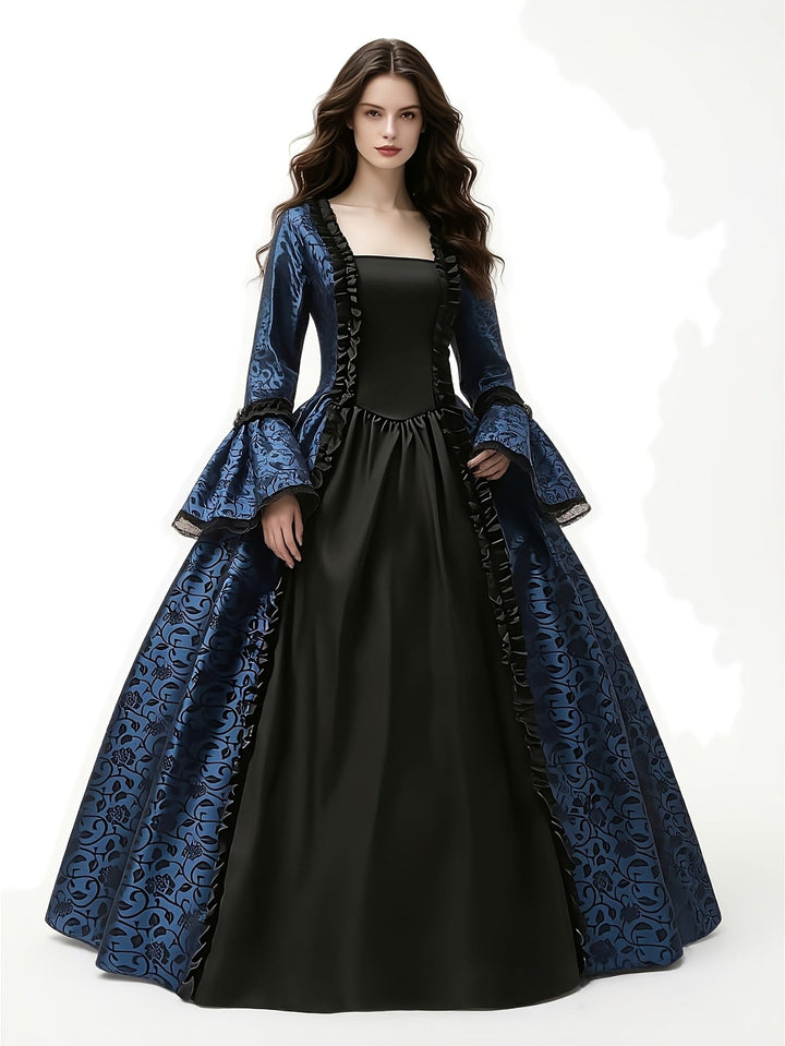 Women's Gothic Vampire Halloween Costume Dress with Flared Sleeves