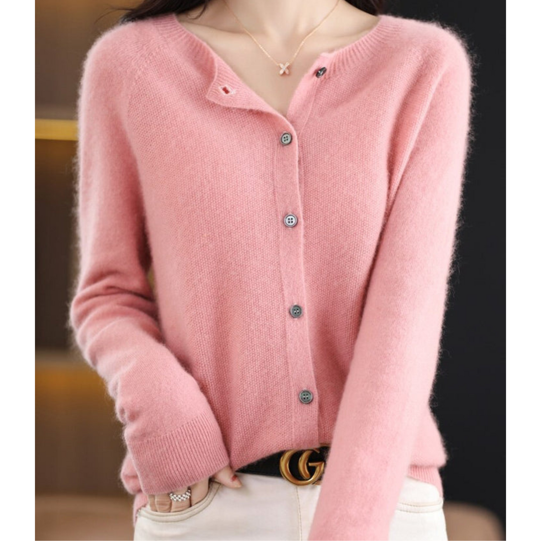 Women's Merino Wool and Cashmere Cardigan – Elegant Crew-Neck Winter Knit