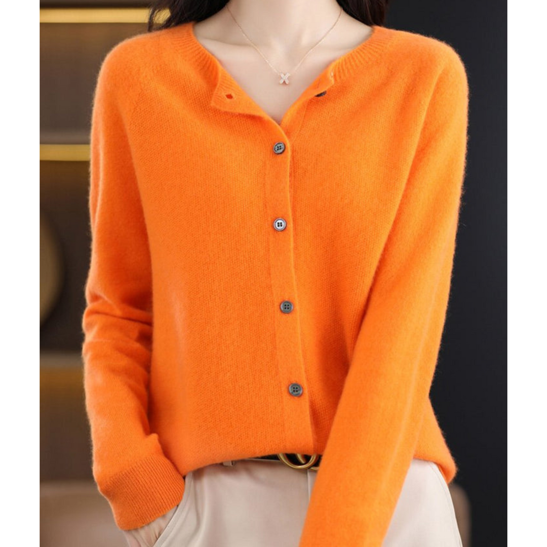 Women's Merino Wool and Cashmere Cardigan – Elegant Crew-Neck Winter Knit