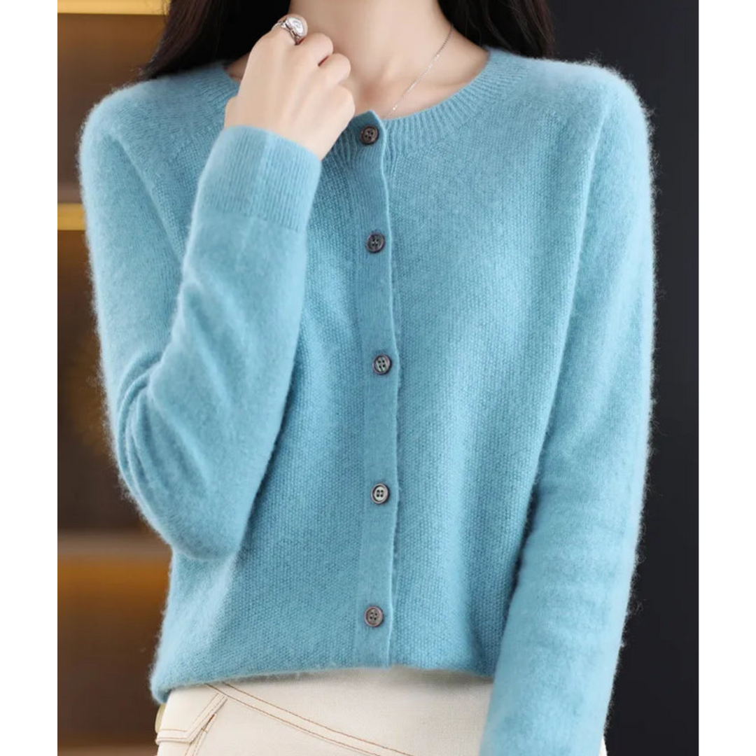 Women's Merino Wool and Cashmere Cardigan – Elegant Crew-Neck Winter Knit