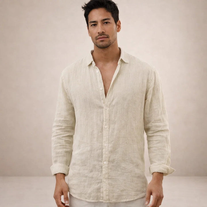 Men's Linen Casual Shirt with Button Placket in Regular Fit