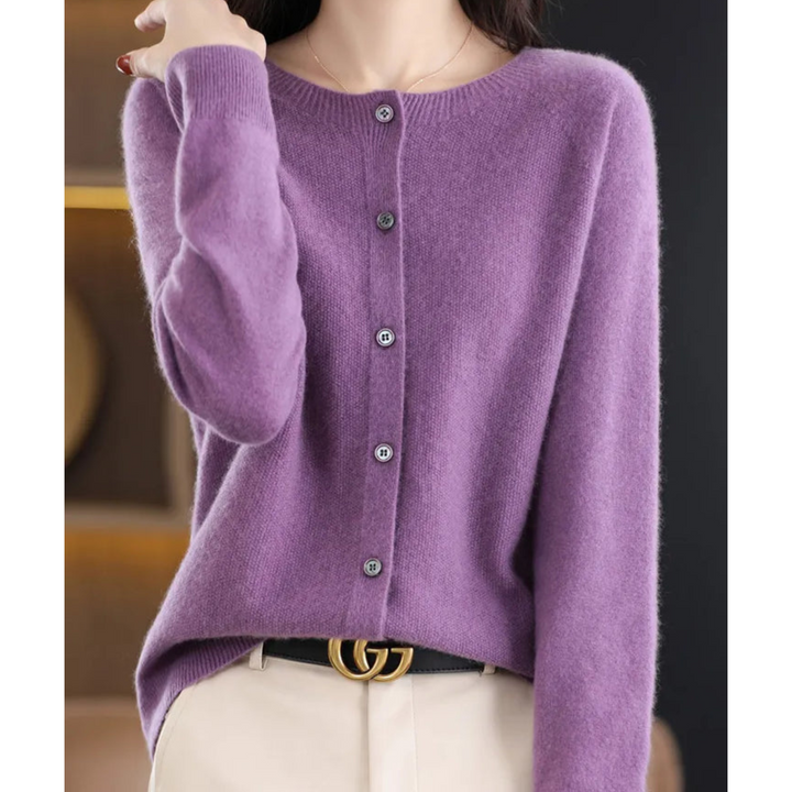 Women's Merino Wool and Cashmere Cardigan – Elegant Crew-Neck Winter Knit