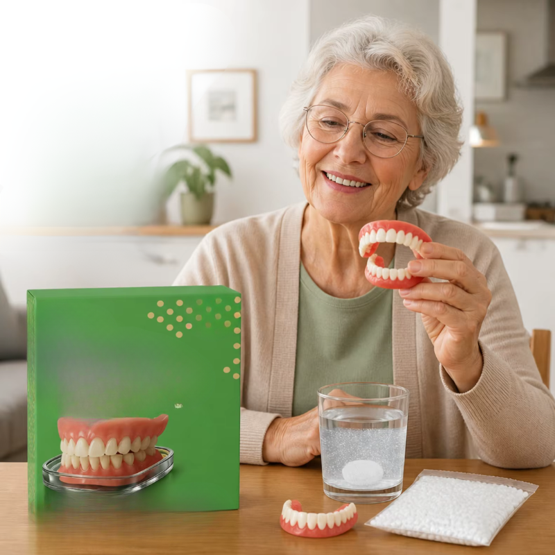 Removable Denture Set with Upper and Lower Teeth, Heat-Moldable