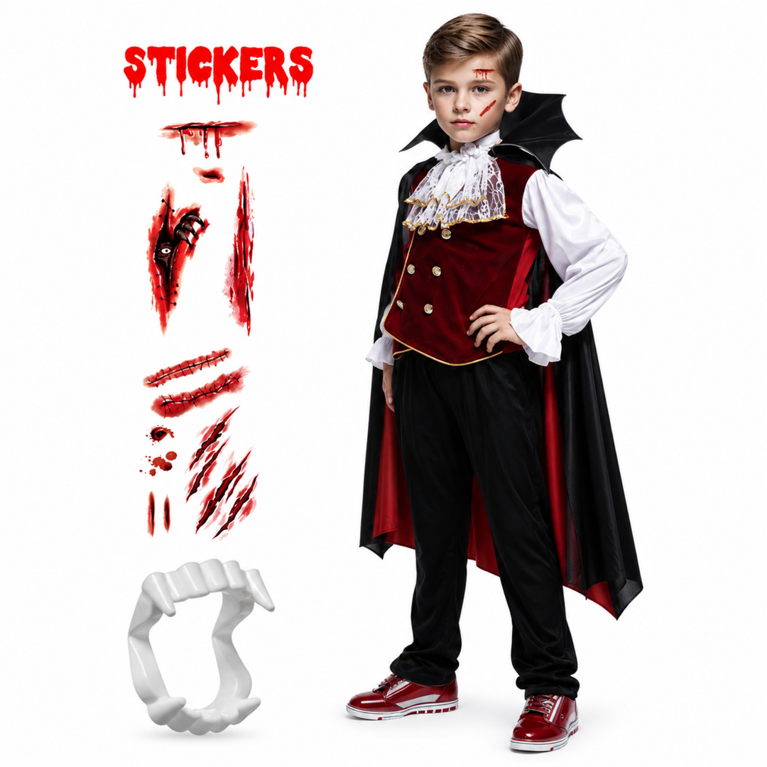 Boys' Vampire Costume Set with Cape and Fake Vampire Teeth