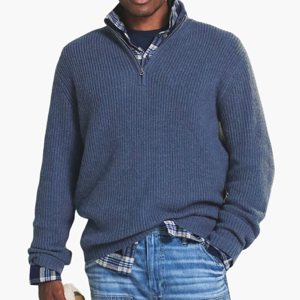 Men’s Ribbed Knit Pullover with Half-Zip Neckline