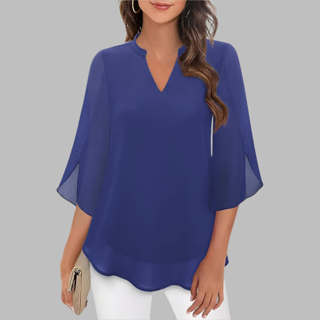 V Neck Summer Top with Petal Sleeves