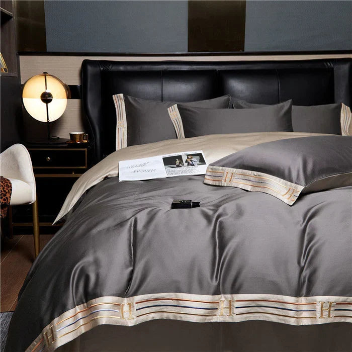 Embroidered Cotton Satin Bedding Set - Luxora