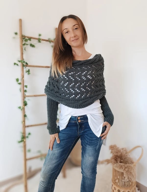 Double-Sleeve Wrap Scarf - Cozy Knit Scarf with Built-In Sleeves