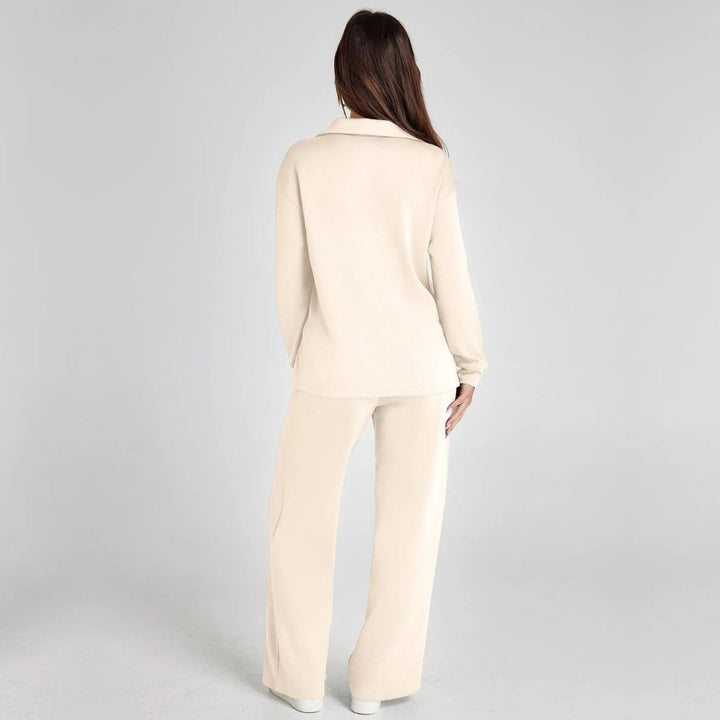 Women's Loungewear Set with V-Neck Sweatshirt and Wide Comfy Pants