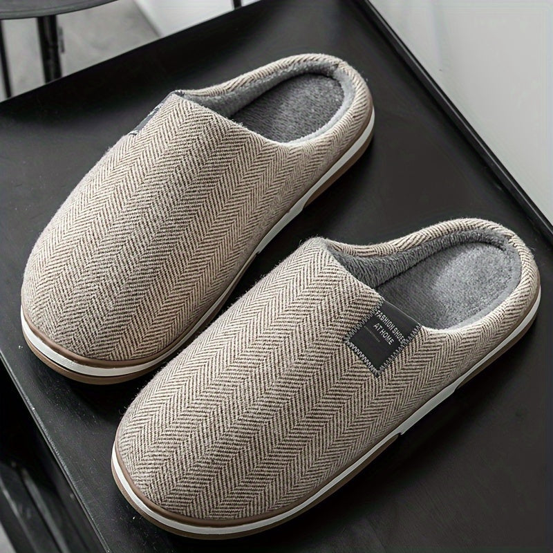 Warm Herringbone Men's Slippers – Comfort and Grip for Fall and Winter at Home