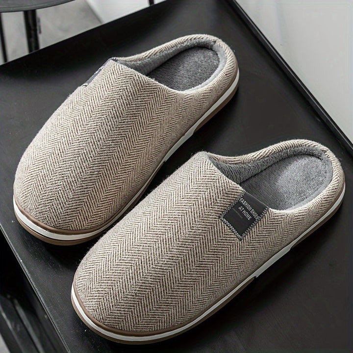 Warm Herringbone Men's Slippers – Comfort and Grip for Fall and Winter at Home
