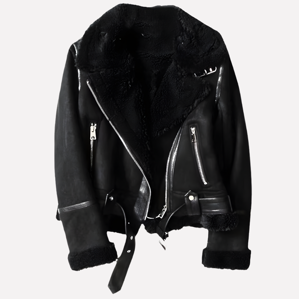 Women’s Jacket with Plush Inner Layer and Belt Hem