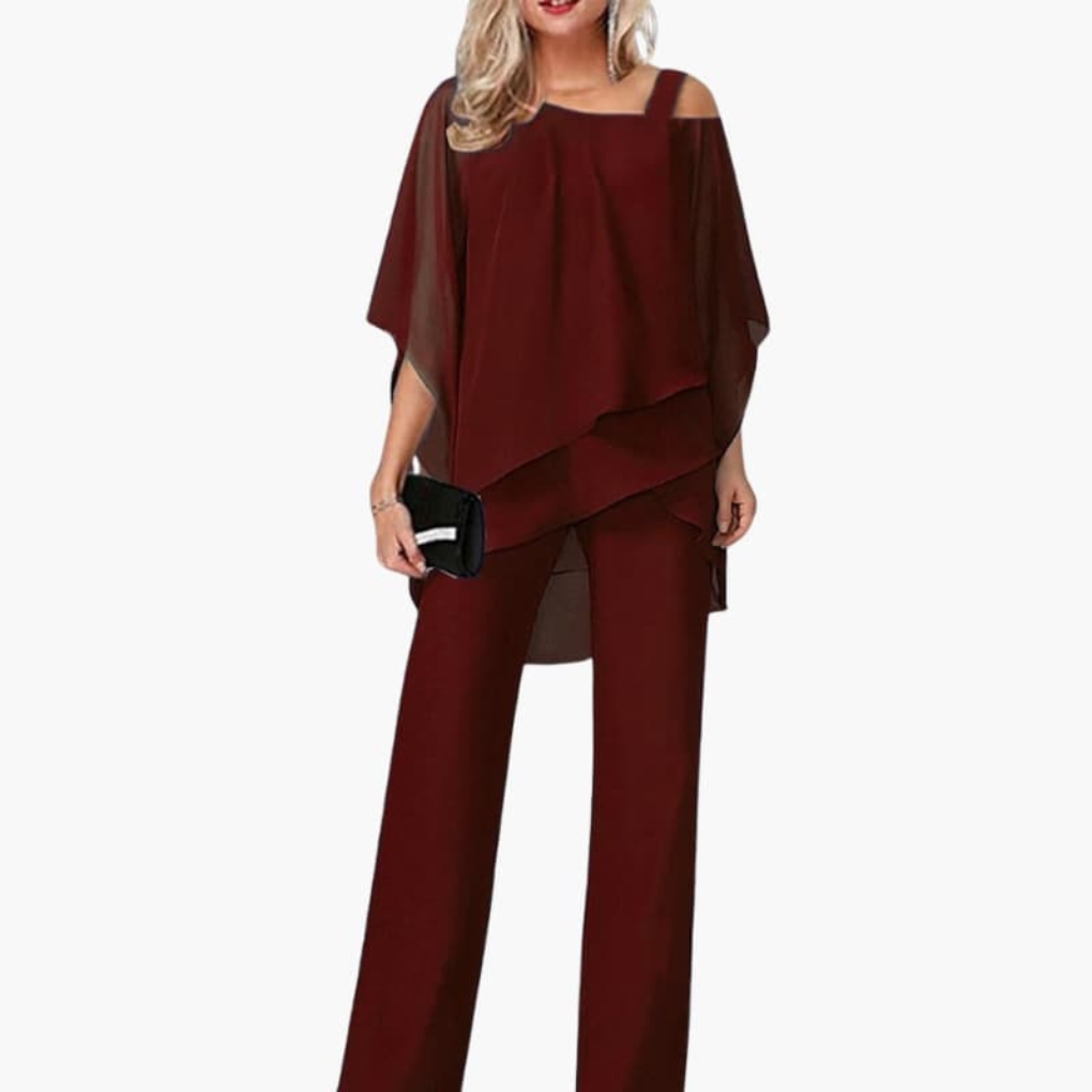 Women’s Jumpsuit with Cold Shoulder and Wide-Leg Pants