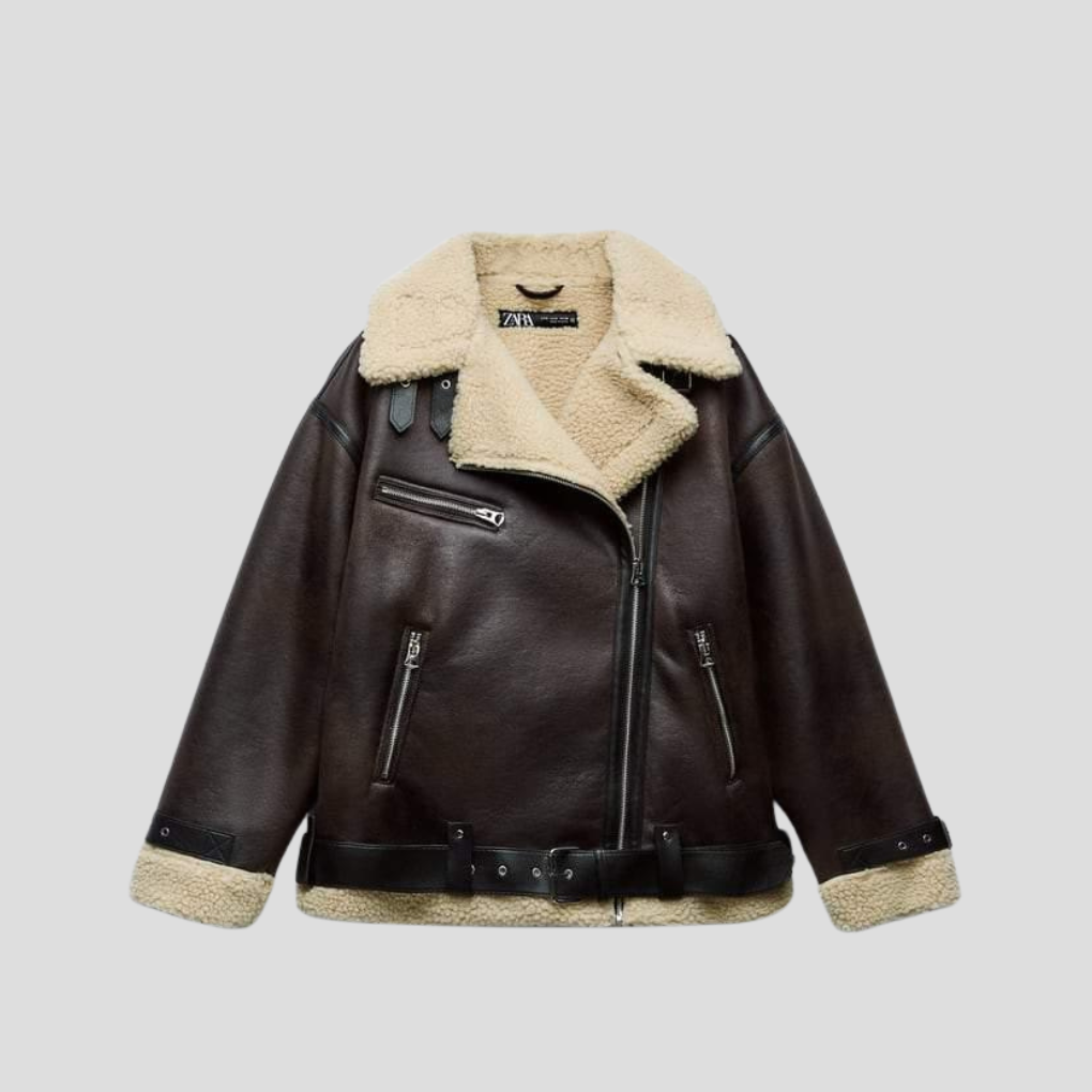 Women’s Lapel Faux-Leather Jacket