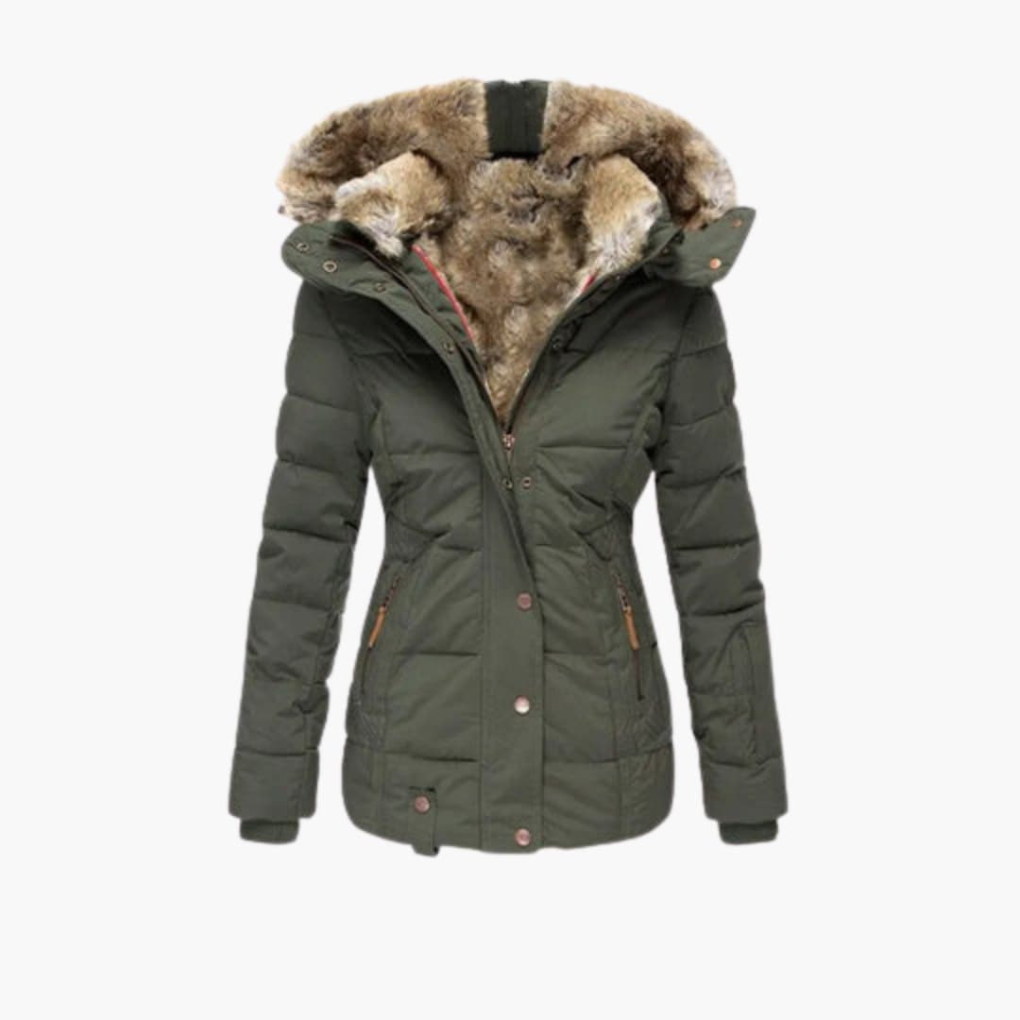 Women’s Coat with Embossed Surface and Closures