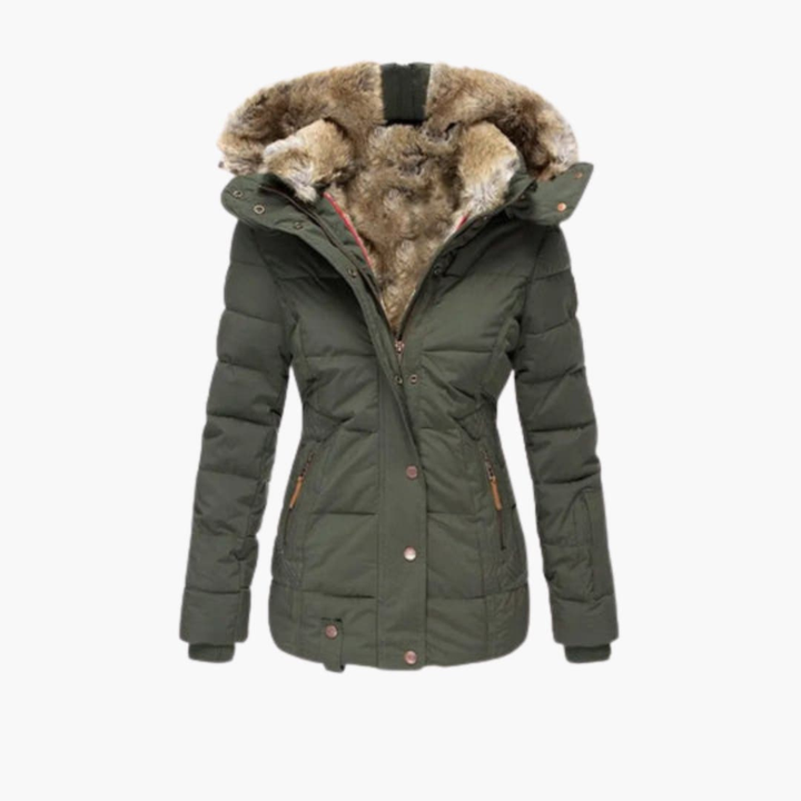 Women’s Coat with Embossed Surface and Closures