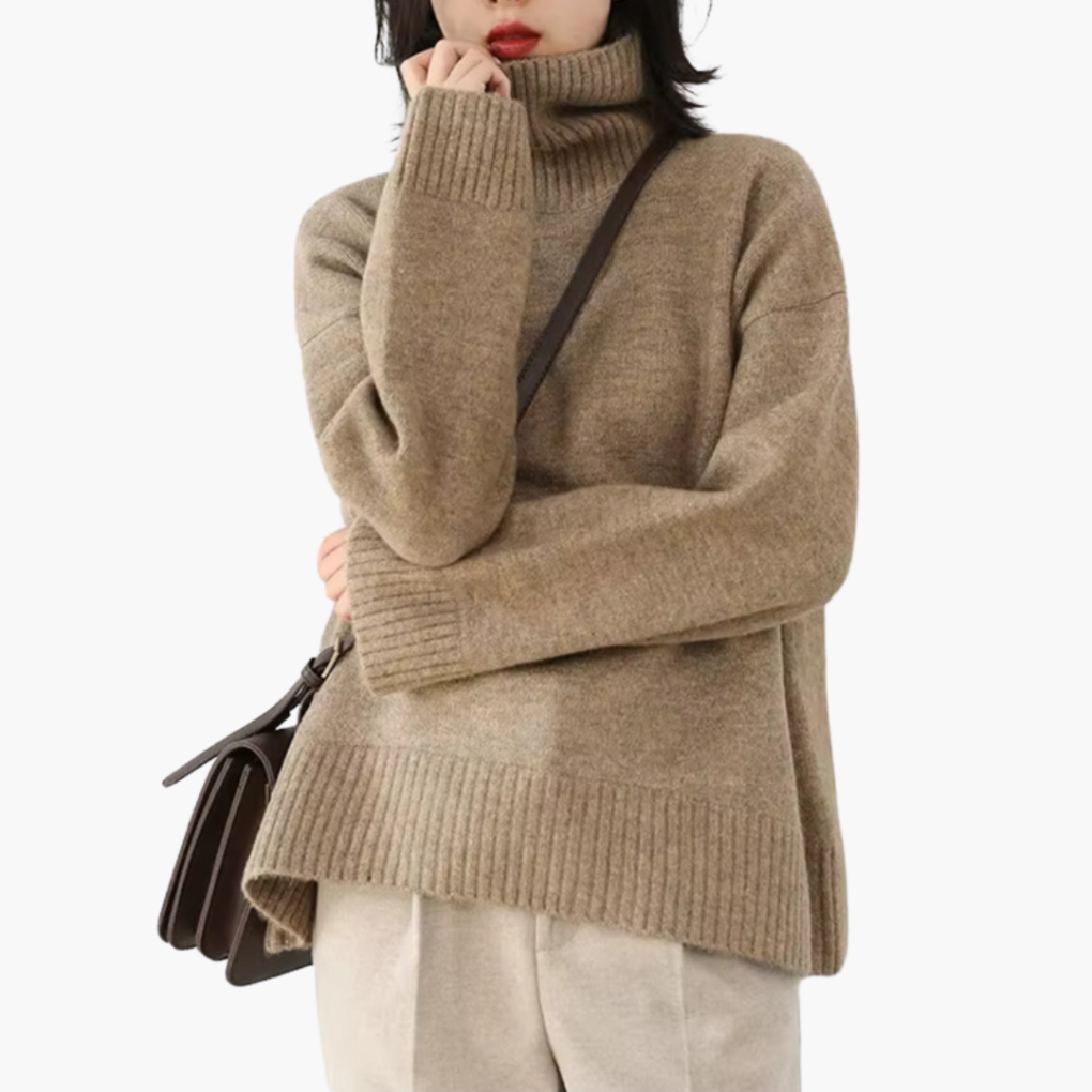 Women’s Turtleneck Sweater with Long Sleeves and Ribbed Texture