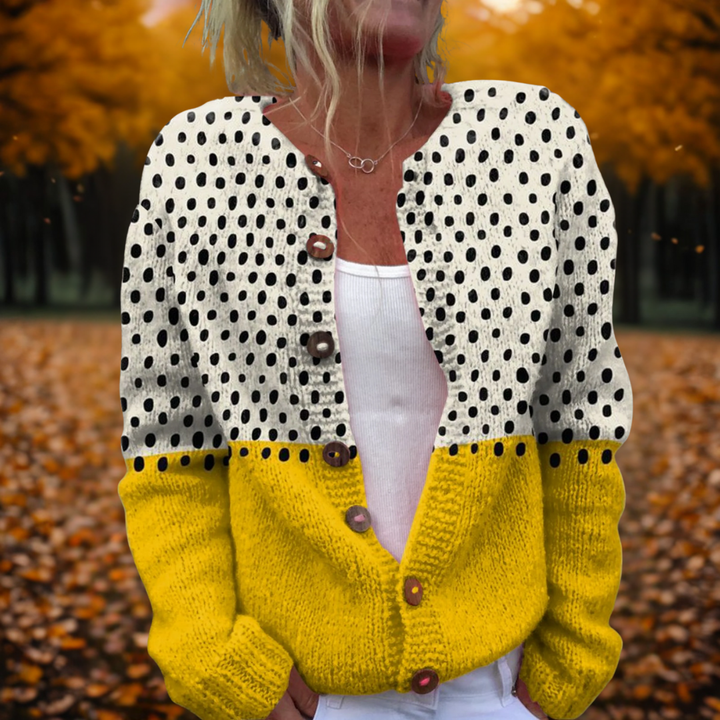 Women's Cardigan with Polka Dot Print – Knitted Open Cardigan