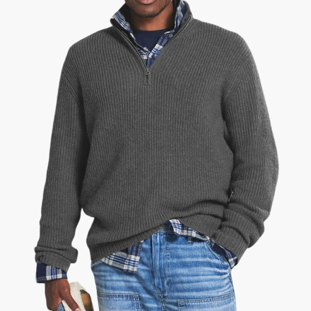 Men’s Ribbed Knit Pullover with Half-Zip Neckline