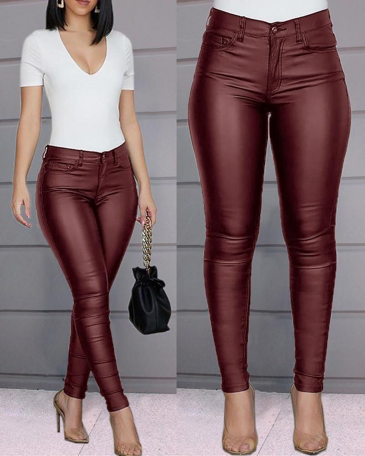 High-Waisted Stretch Leather Pants – Raffaela