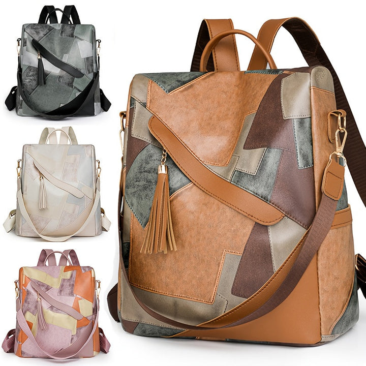 Checked anti-theft rucksack with multiple pockets