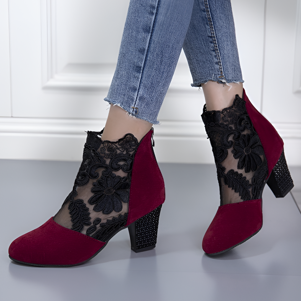 Embroidered Lace Design High Heels