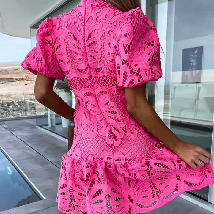 Elegant Mini Party Dress with Ruffles and Cut-Out Detail
