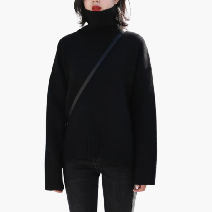 Women’s Turtleneck Sweater with Long Sleeves and Ribbed Texture