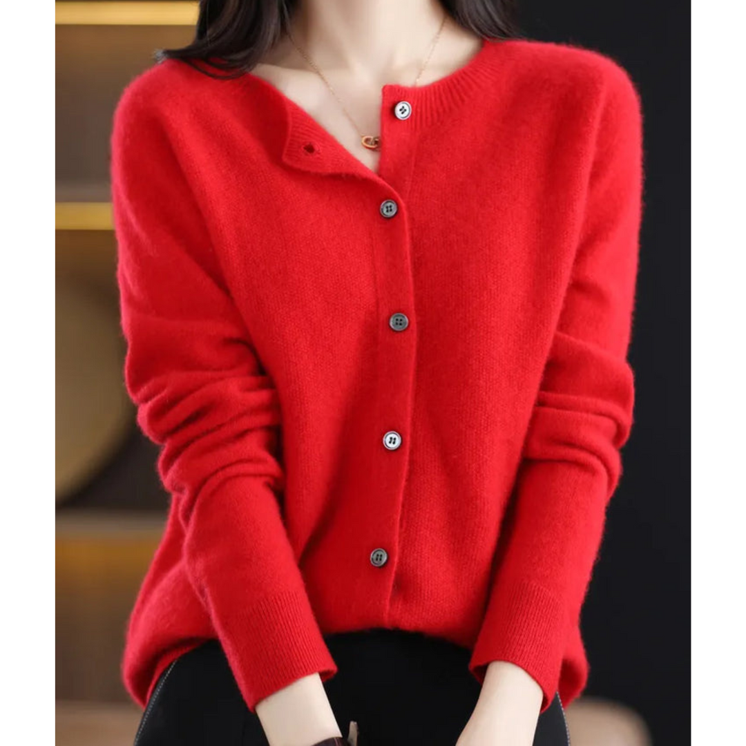 Women's Merino Wool and Cashmere Cardigan – Elegant Crew-Neck Winter Knit