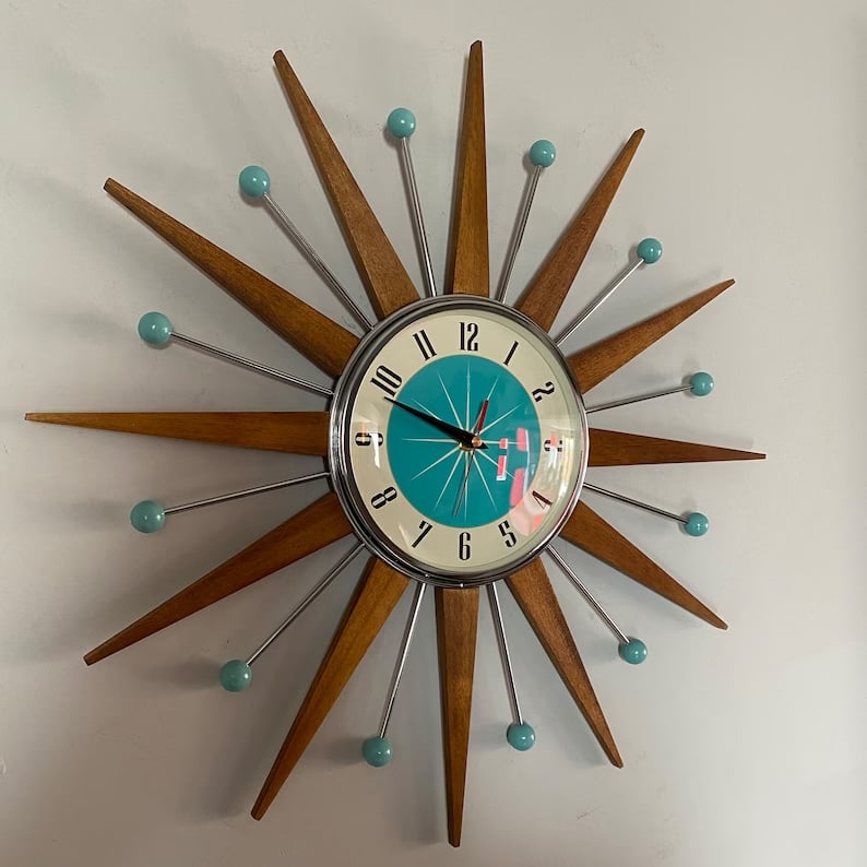 Handmade mid-century style wall clock | Retro wall decor, quiet & battery-operated