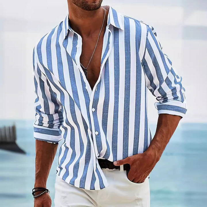 Striped Print Shirt Casual Loose Long-sleeved Shirt Men's Clothing