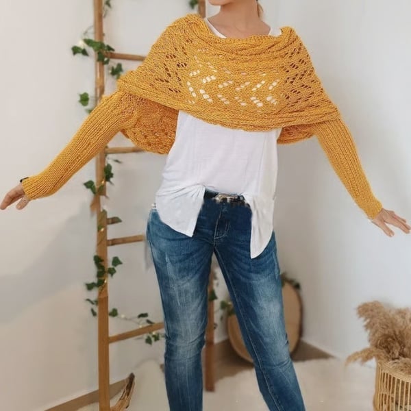 Double-Sleeve Wrap Scarf - Cozy Knit Scarf with Built-In Sleeves