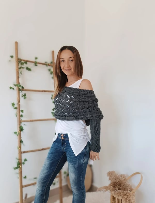 Double-Sleeve Wrap Scarf - Cozy Knit Scarf with Built-In Sleeves