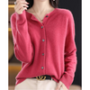 Women's Merino Wool and Cashmere Cardigan – Elegant Crew-Neck Winter Knit