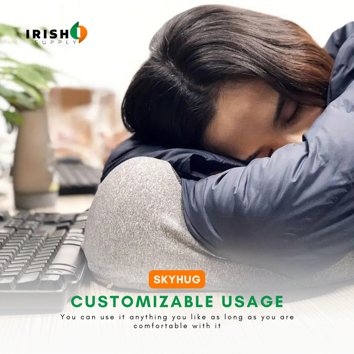 Front-support neck travel pillow with memory foam and fastener for sleeping on a plane