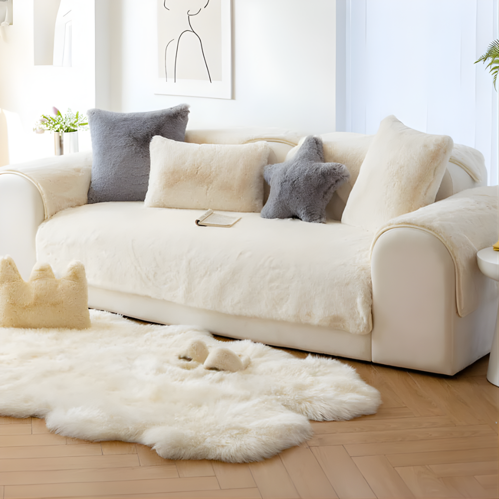 Plush Faux Fur Sectional Sofa Cover