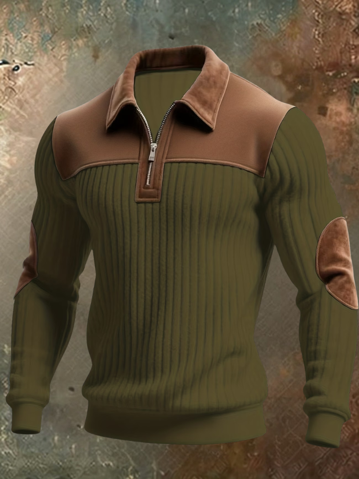 Luxurious Men's Sweater with Suede-Look Details
