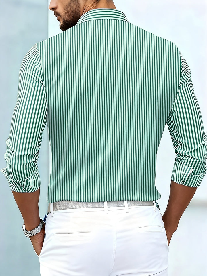 Men's Vintage Striped Long-Sleeved Shirt with Worn-In Look