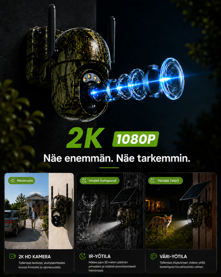 Solar-Powered Wireless Security Camera with 4G LTE or WiFi, 2K Resolution, PTZ, Night Vision