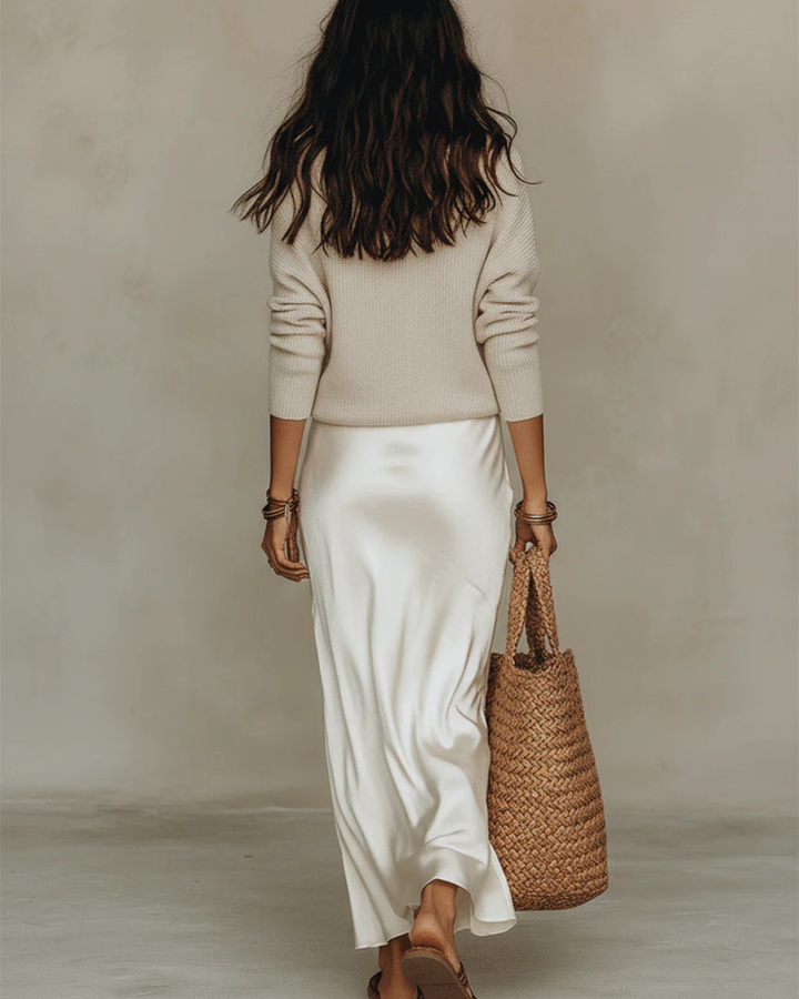 Satin Midi Dress with Cozy Sweater Set