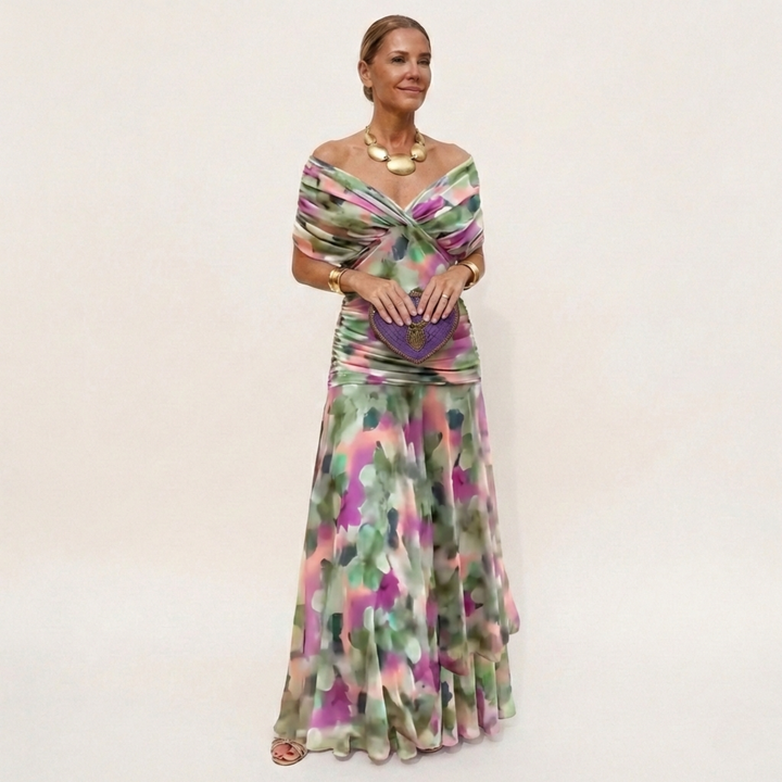 Long, elegant, flowing women's dress – V-neckline, refined design