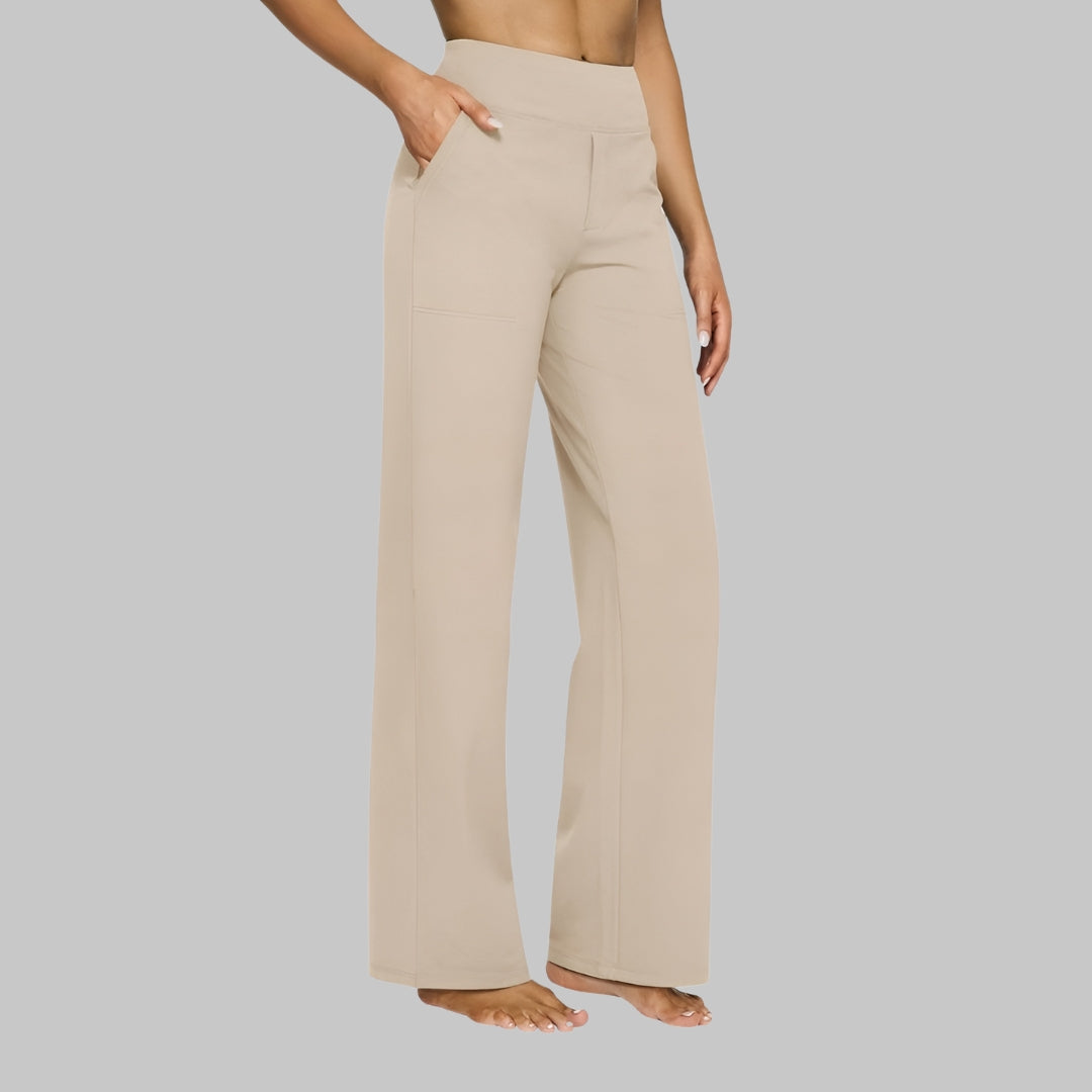 Women's Stretch Pants with High Waist, Soft, Breathable, Straight Cut