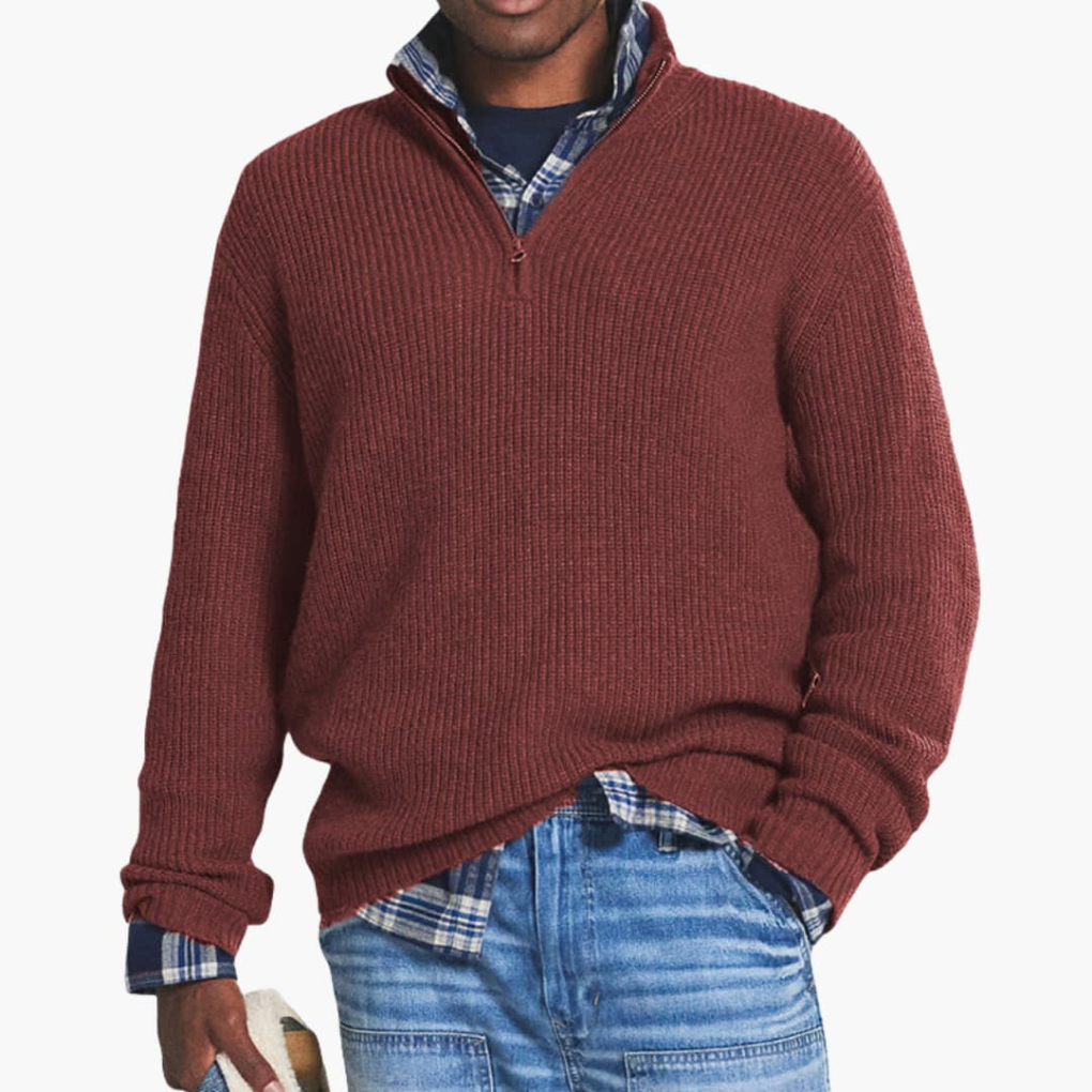 Men’s Ribbed Knit Pullover with Half-Zip Neckline