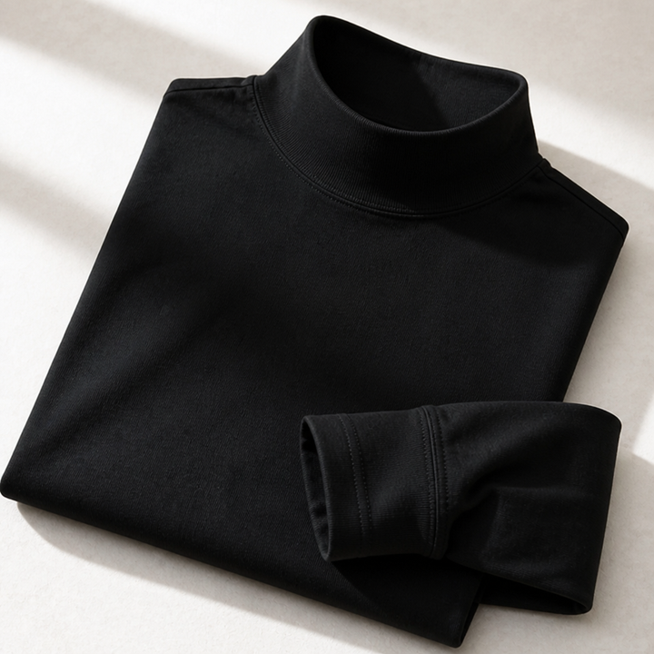 Men's slim-fit long-sleeved top with fold-over high collar