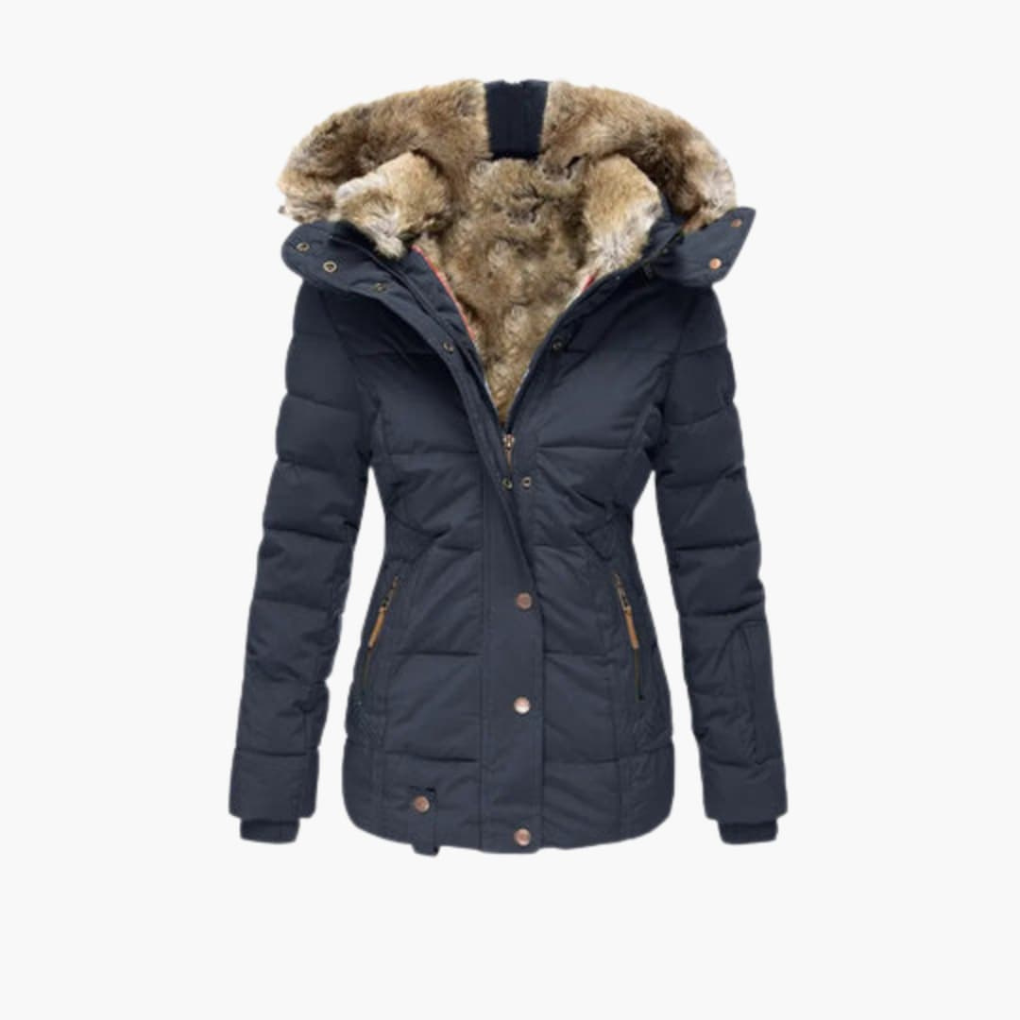 Women’s Coat with Embossed Surface and Closures